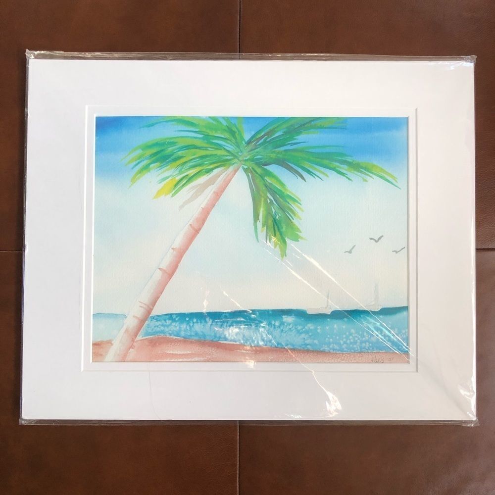 Palm on Sparkling Water Matted Unframed Picture